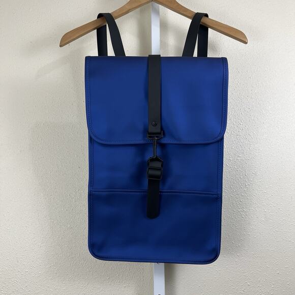 NWT RAINS MiniBackpack Rolltop Rucksack Waterproof Metallic Storm Blue $110 main image 5